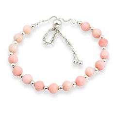 17.89cts adjustable pink opal 925 sterling silver beads bracelet u30178