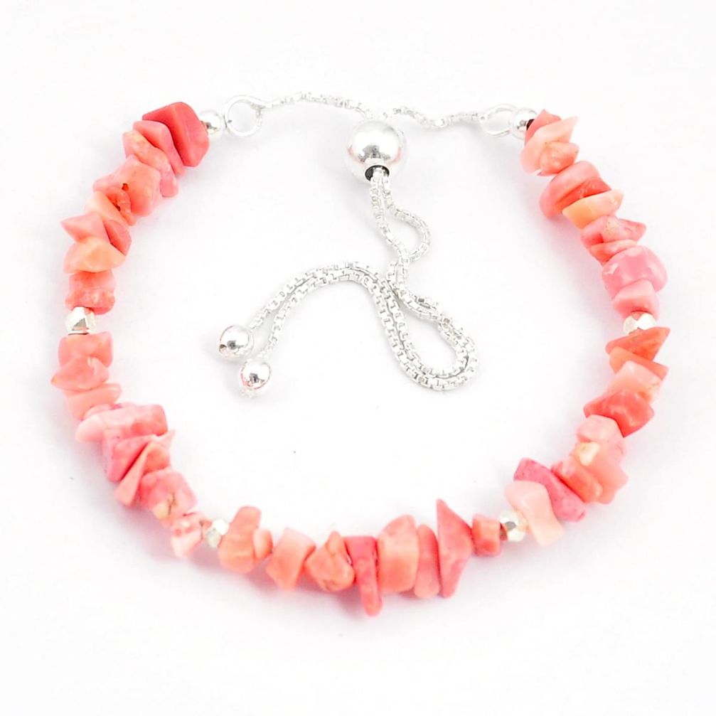 13.18cts adjustable pink opal quartz 925 sterling silver beads bracelet u30275