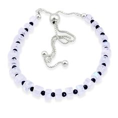 15.83cts adjustable rainbow moonstone onyx quartz silver beads bracelet u30267