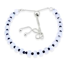 13.16cts adjustable rainbow moonstone onyx quartz silver beads bracelet u30269