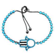 Adjustable blue turquoise 925 silver hand of god black rhodium bracelet c17006