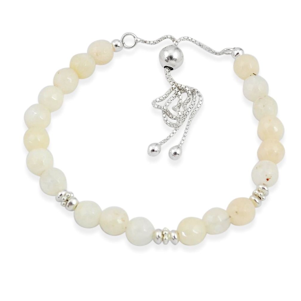 20.96cts adjustable white moonstone quartz 925 silver beads bracelet u30248