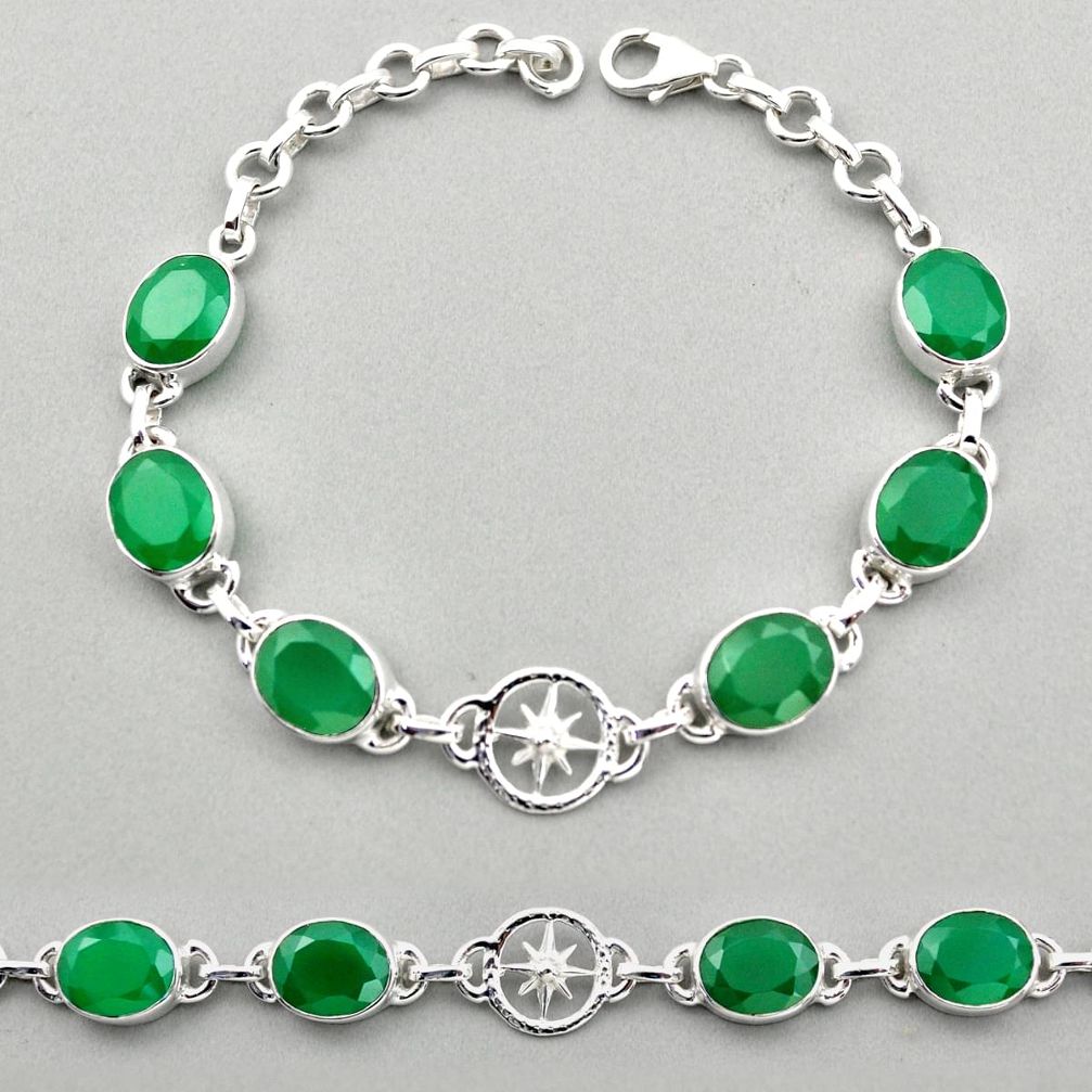 25.13cts amulet star natural green chalcedony 925 silver bracelet t89586