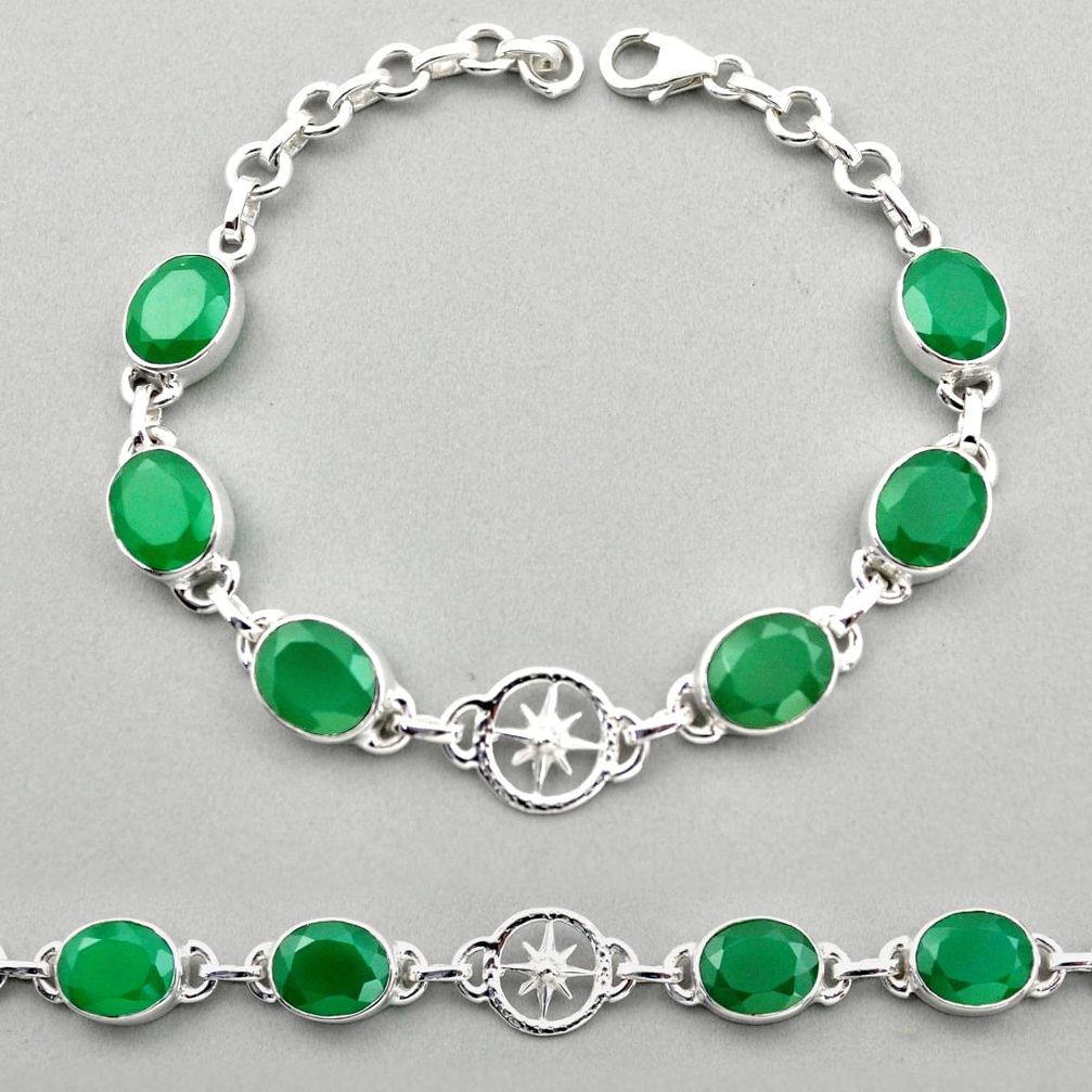 25.58cts amulet star natural green chalcedony oval 925 silver bracelet t89589