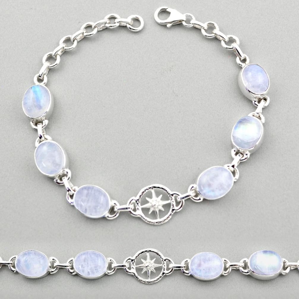 26.30cts amulet star natural rainbow moonstone 925 silver bracelet t89600