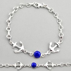 2.96cts anchor charm natural blue lapis lazuli 925 silver round bracelet t89228