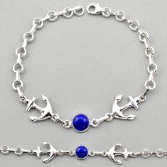 2.97cts anchor charm natural blue lapis lazuli round 925 silver bracelet t89225