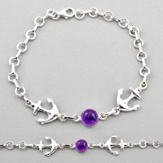 3.11cts anchor charm natural purple amethyst 925 sterling silver bracelet t89235