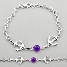 2.89cts anchor charm natural purple amethyst 925 sterling silver bracelet t89236