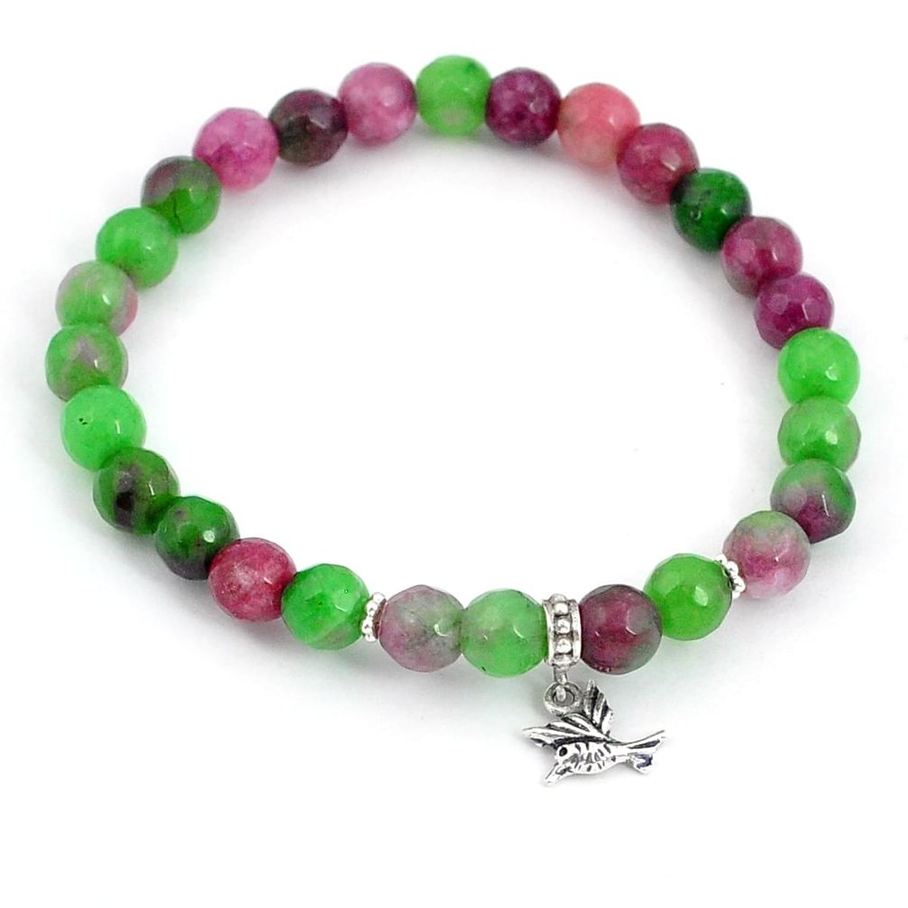 33.89cts birds adjustable pink ruby zoisite quartz silver beads bracelet u30163