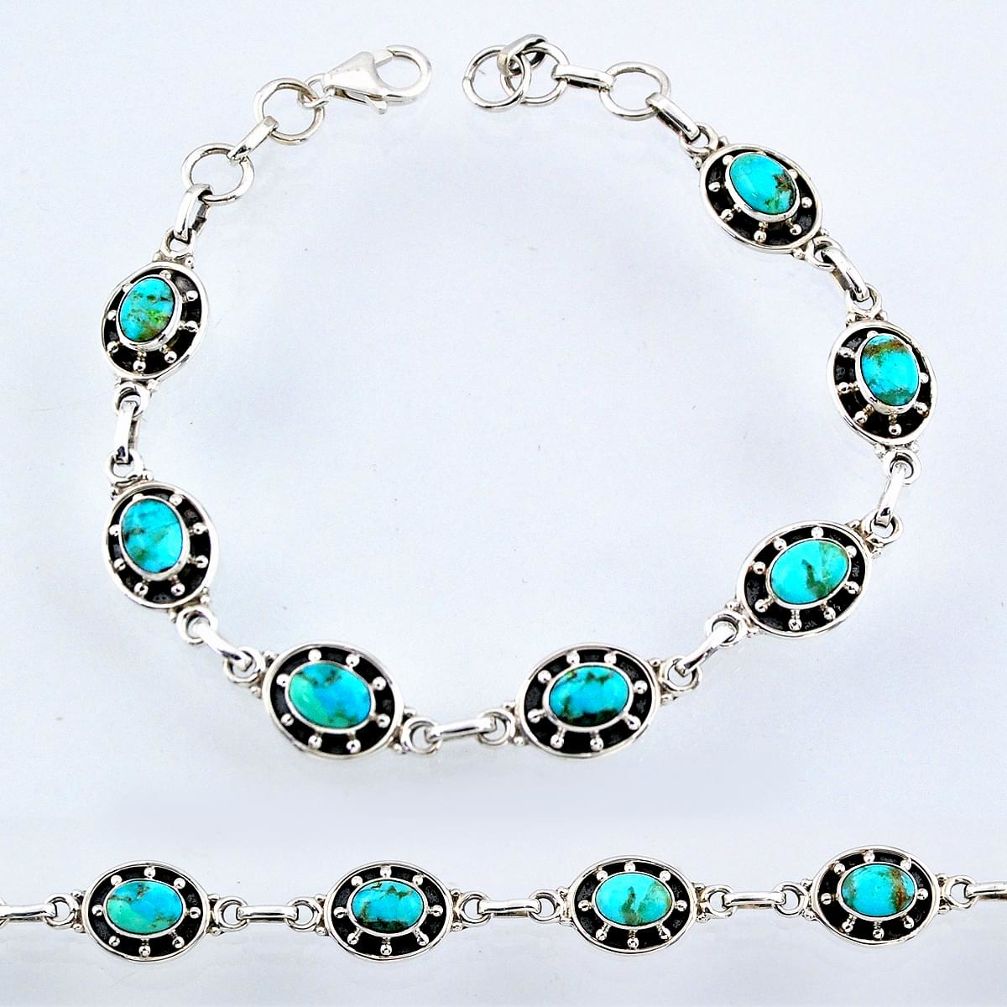 11.38cts blue arizona mohave turquoise 925 silver tennis bracelet jewelry r55038