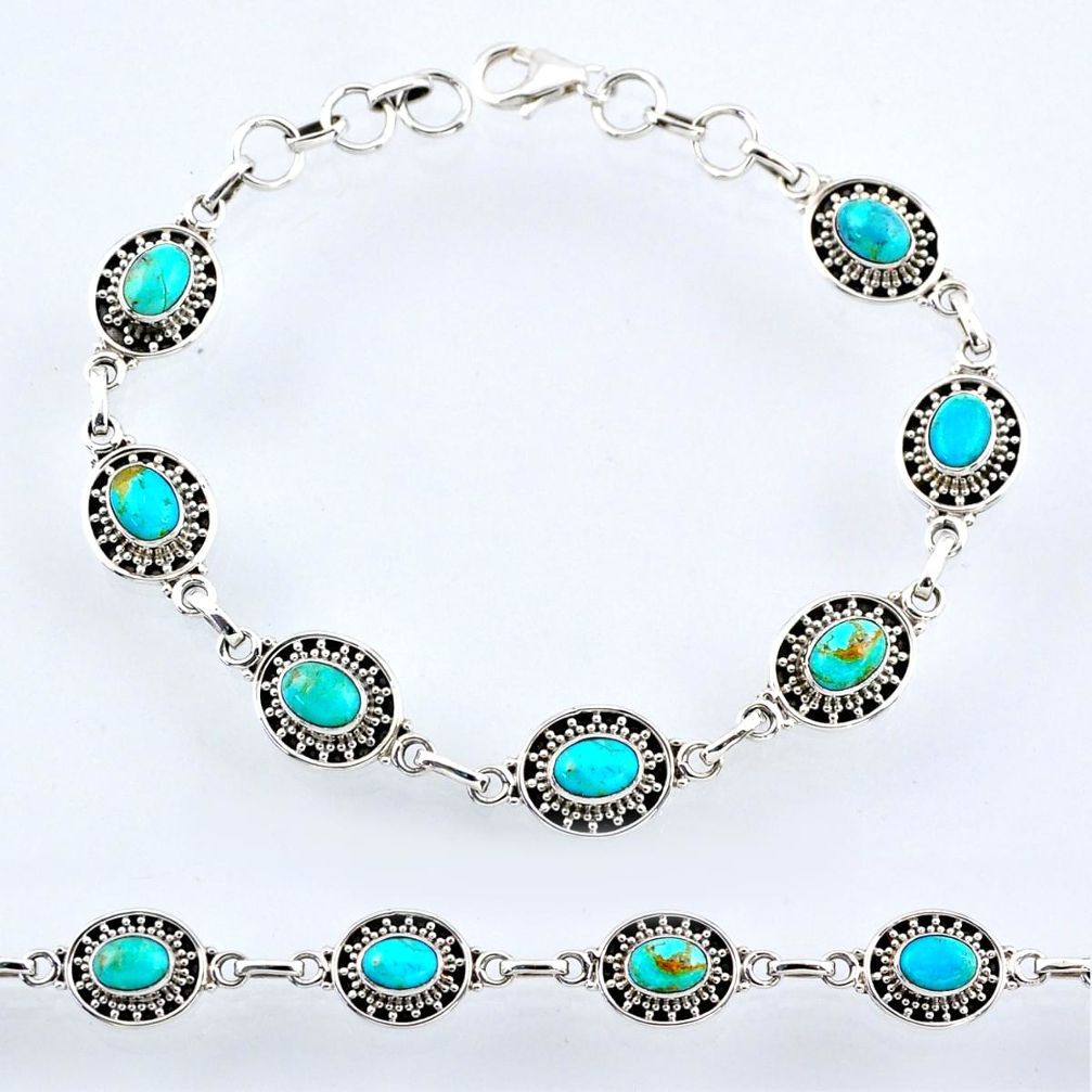10.36cts blue arizona mohave turquoise 925 silver tennis bracelet r54976