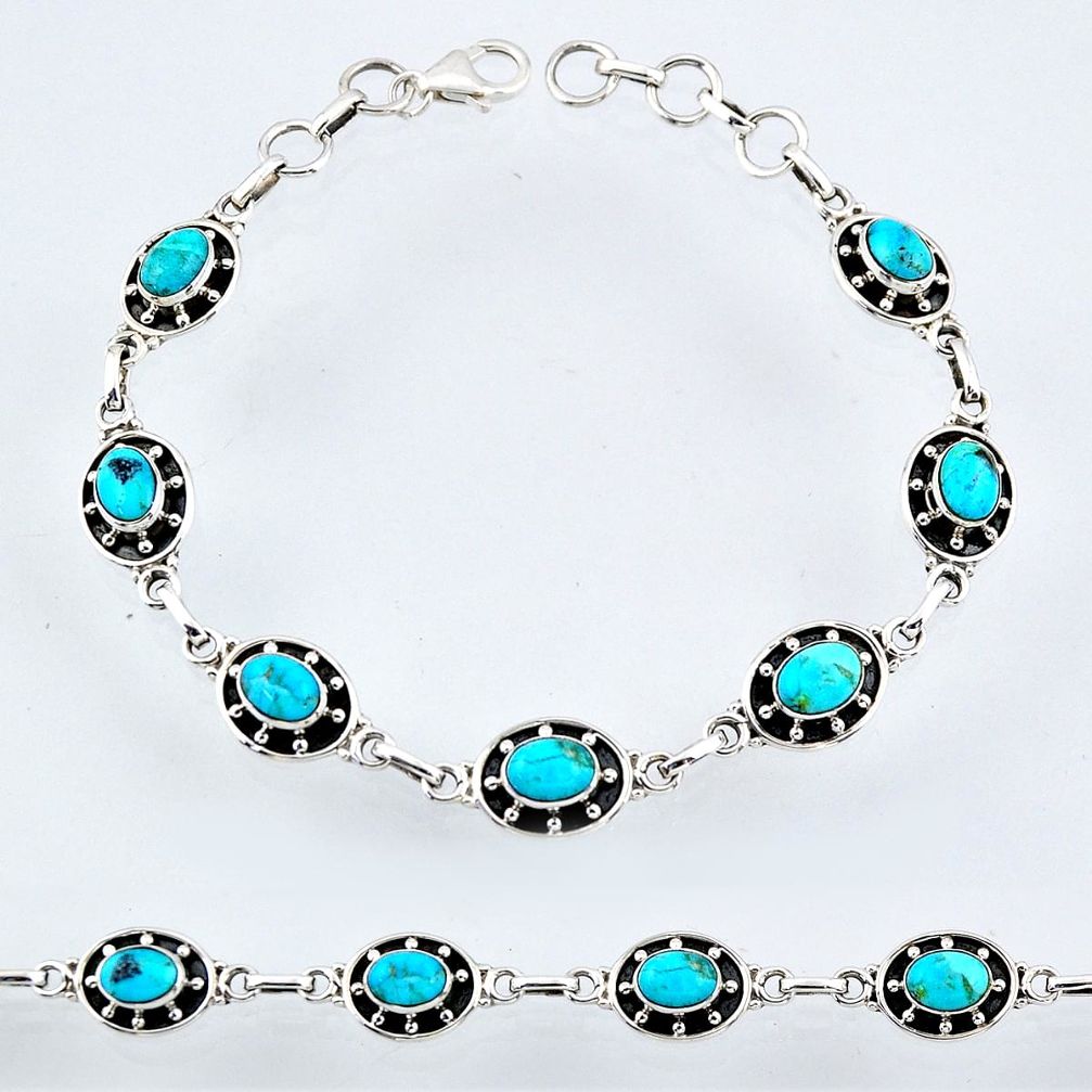 11.36cts blue arizona mohave turquoise 925 silver tennis bracelet r55035