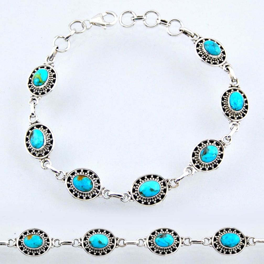 10.57cts blue arizona mohave turquoise sterling silver tennis bracelet r54978