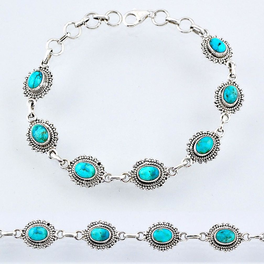 10.76cts blue arizona mohave turquoise sterling silver tennis bracelet r55041