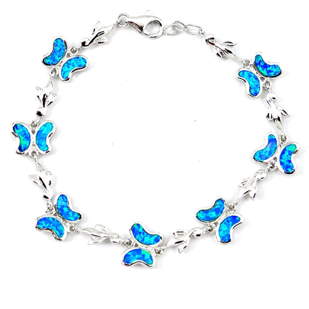 10.42cts blue australian opal (lab) 925 silver bracelet jewelry a62062 c15498