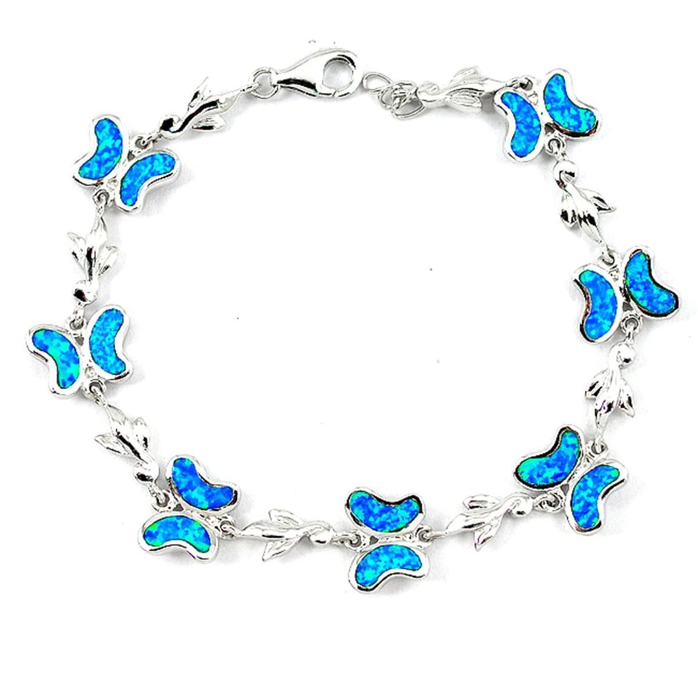 10.31cts blue australian opal (lab) 925 silver bracelet jewelry a62063 c15499