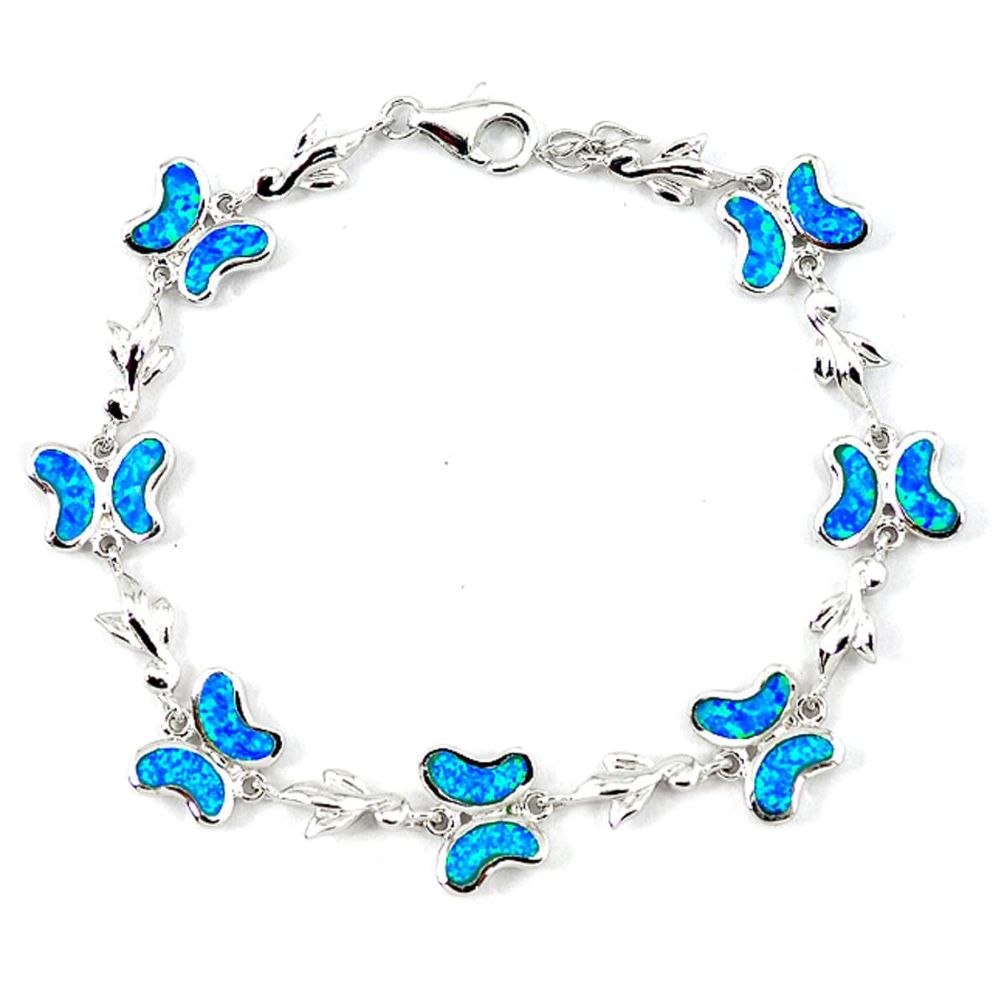 10.45cts blue australian opal (lab) 925 silver bracelet jewelry a62066 c15500