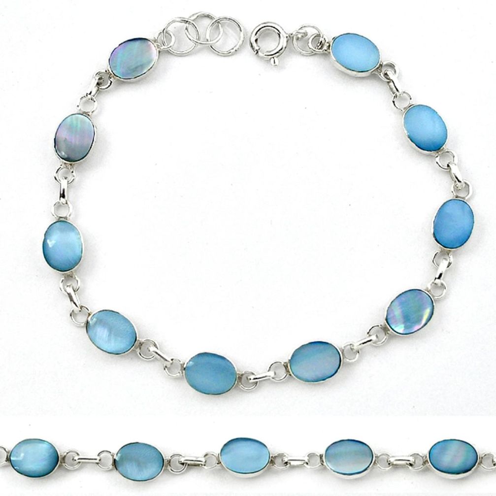 Blue blister pearl enamel 925 sterling silver tennis bracelet a39601 c13896