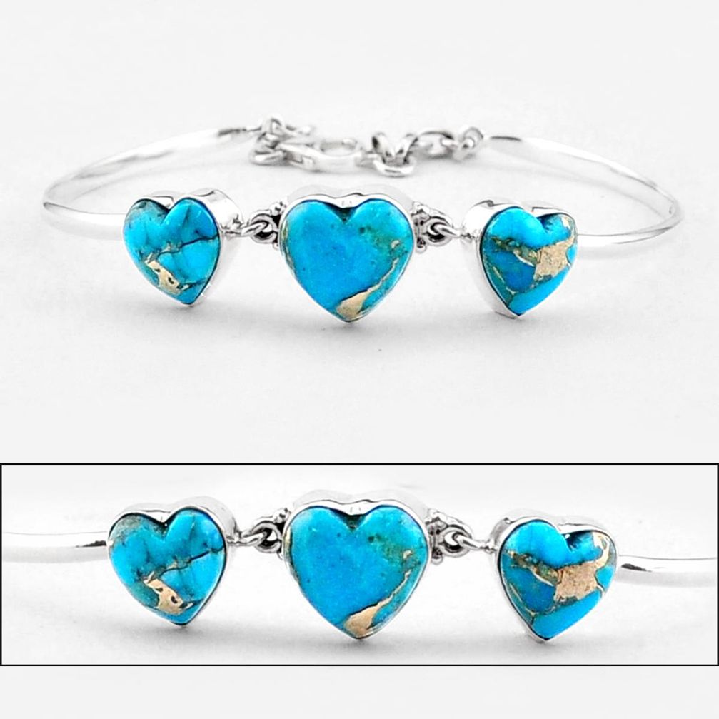 15.79cts blue copper turquoise 925 sterling silver heart bracelet jewelry t92623