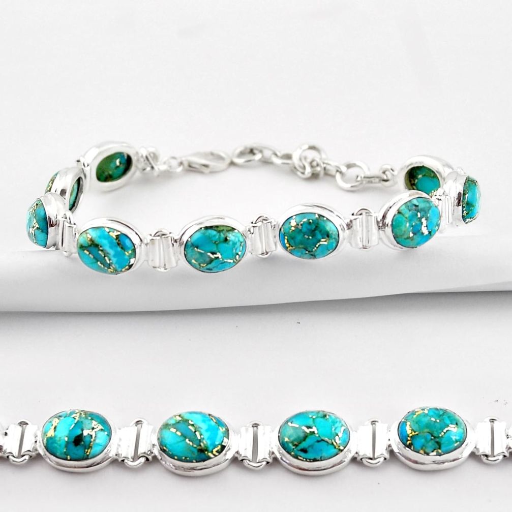 35.83cts blue copper turquoise 925 sterling silver tennis bracelet r38887