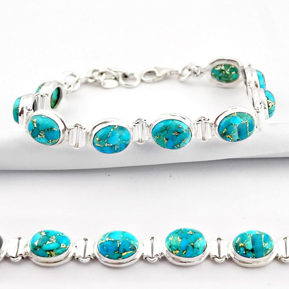 34.91cts blue copper turquoise 925 sterling silver tennis bracelet r38894