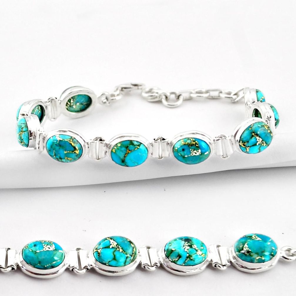 36.26cts blue copper turquoise 925 sterling silver tennis bracelet r38897