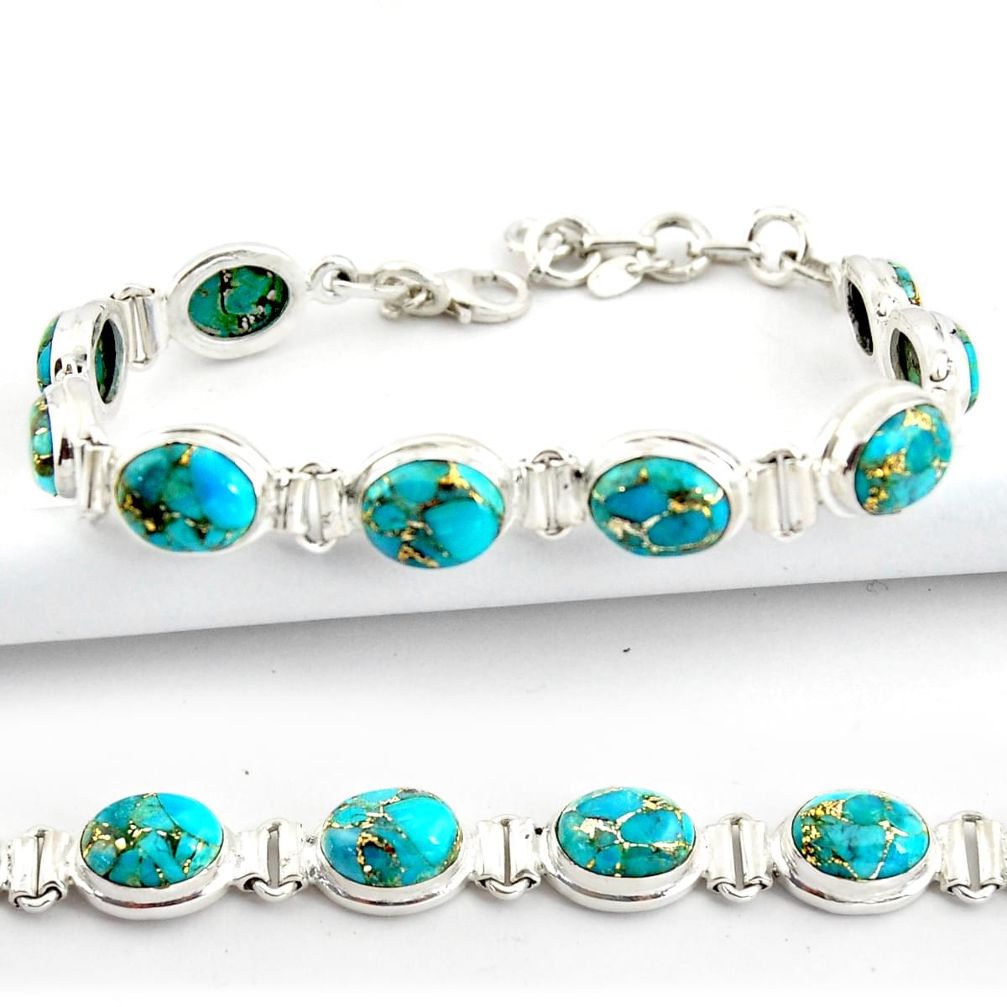 36.67cts blue copper turquoise 925 sterling silver tennis bracelet r39040