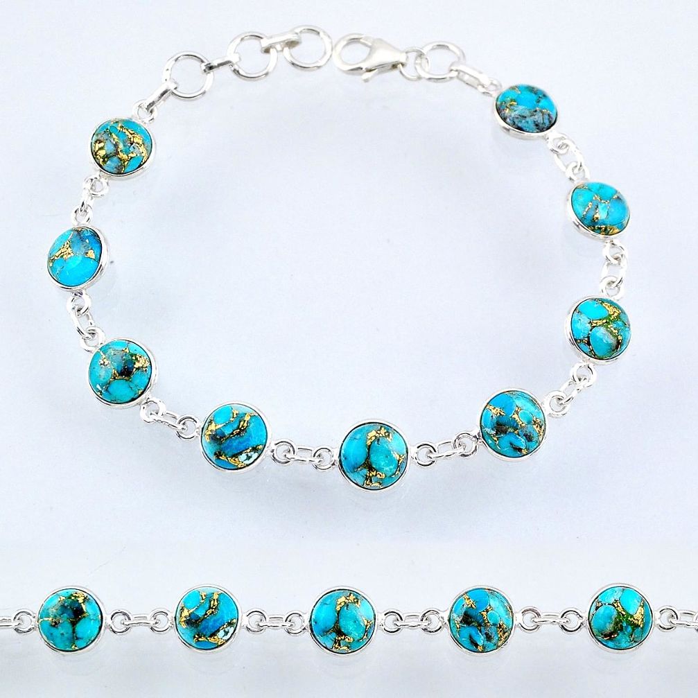 22.04cts blue copper turquoise 925 sterling silver tennis bracelet r55110