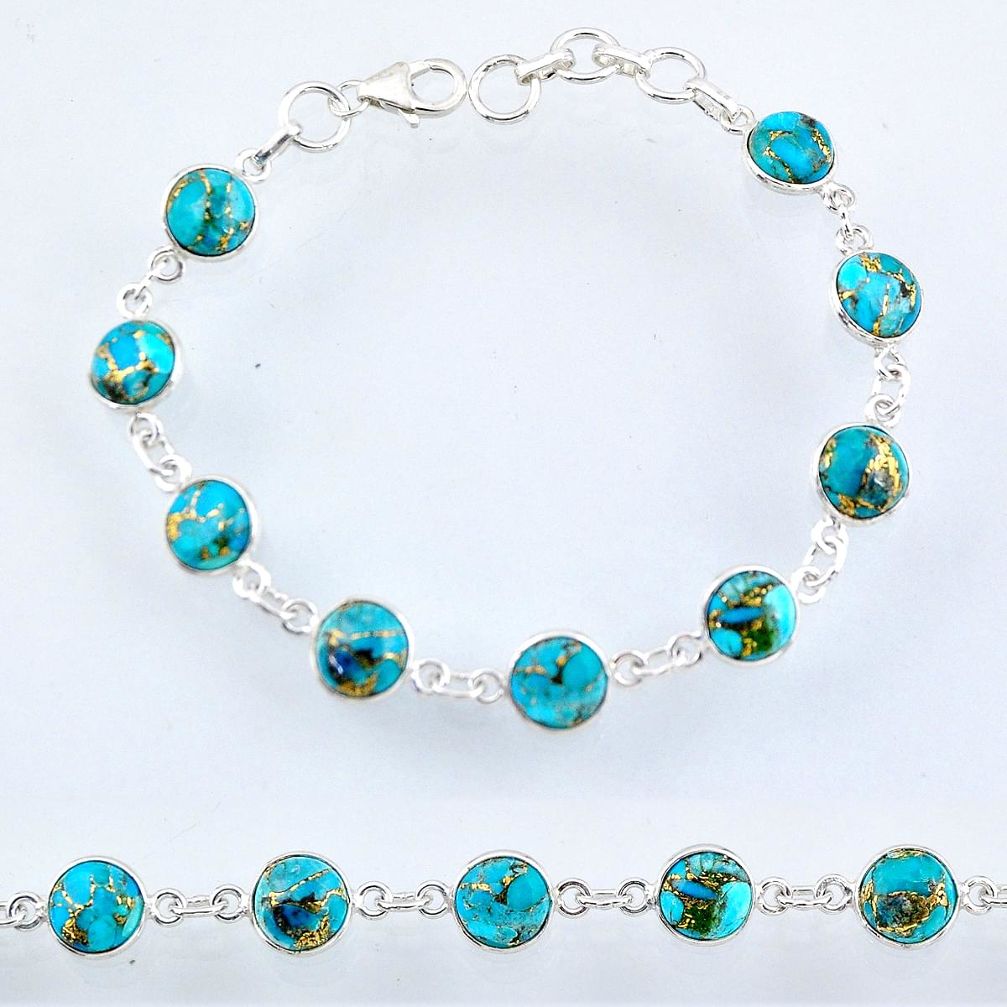 22.04cts blue copper turquoise 925 sterling silver tennis bracelet r55112