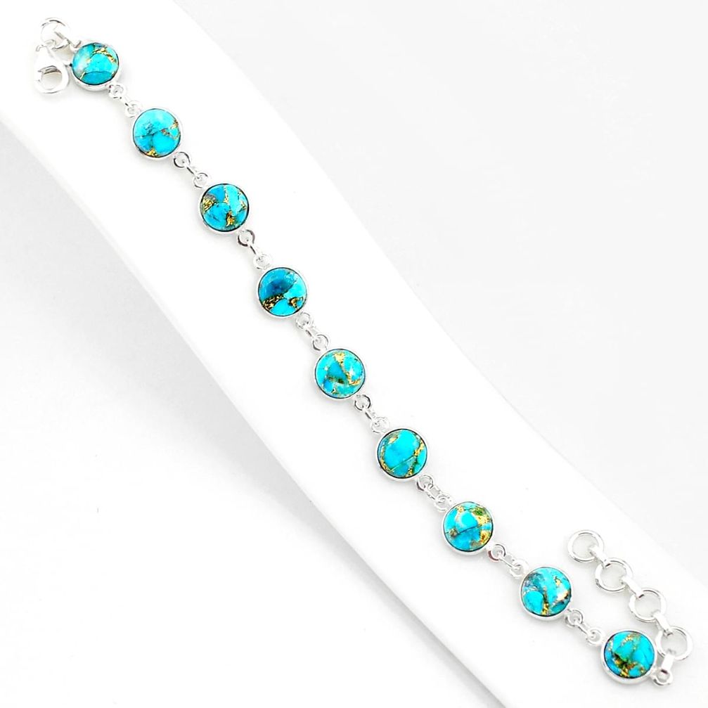 22.02cts blue copper turquoise 925 sterling silver tennis bracelet r84923