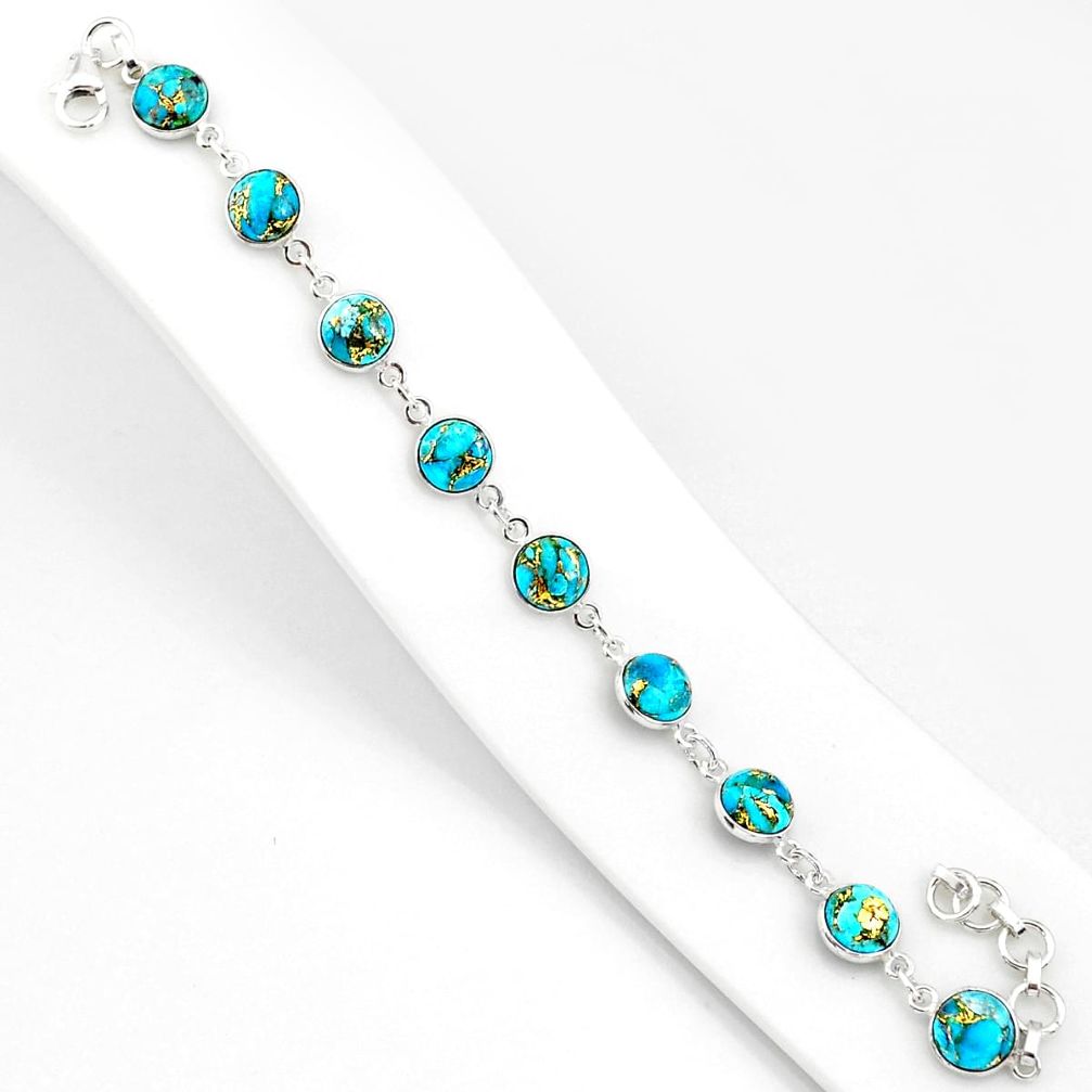 22.07cts blue copper turquoise 925 sterling silver tennis bracelet r84925