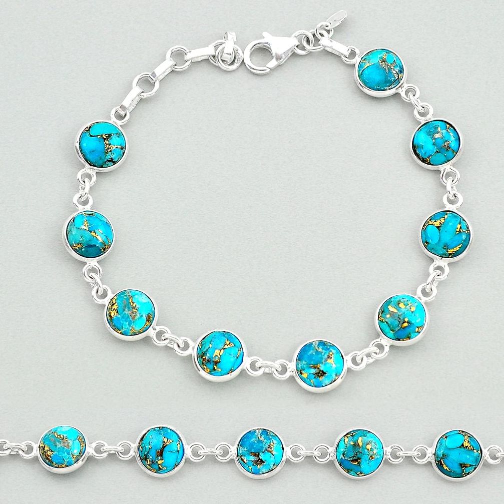 19.58cts blue copper turquoise 925 sterling silver tennis bracelet t19627