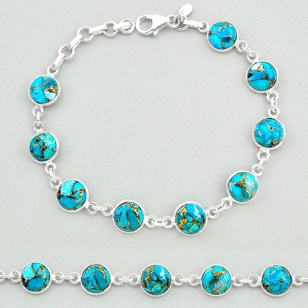 21.92cts blue copper turquoise 925 sterling silver tennis bracelet t19702
