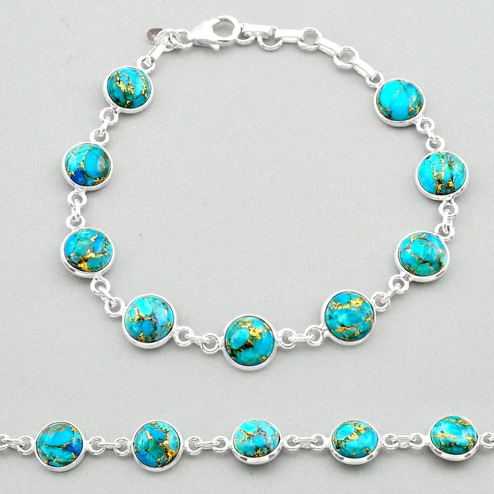 19.72cts blue copper turquoise 925 sterling silver tennis bracelet t26421