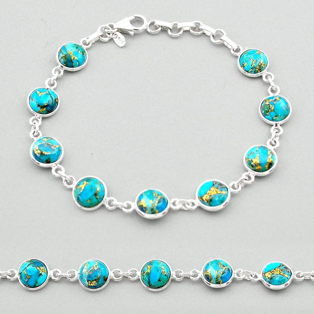 19.65cts blue copper turquoise 925 sterling silver tennis bracelet t26422