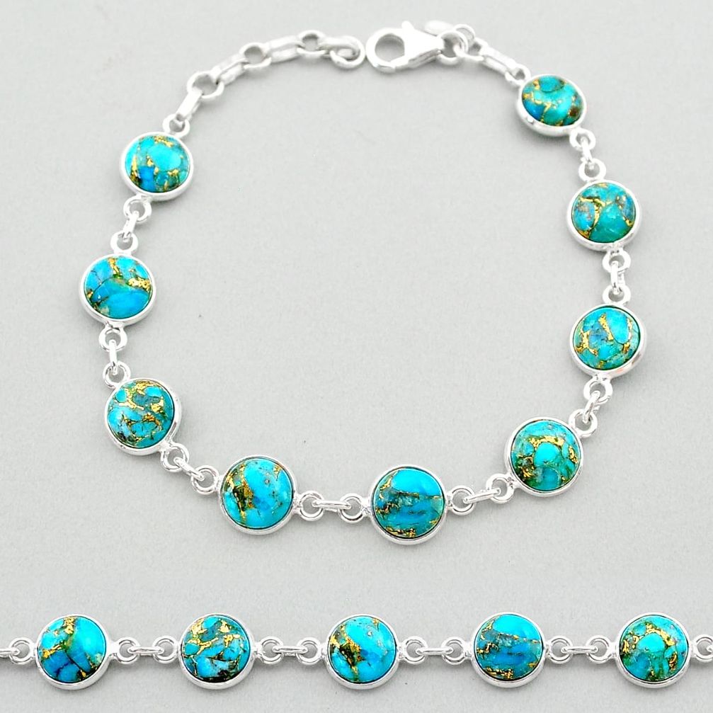 20.02cts blue copper turquoise 925 sterling silver tennis bracelet t26423