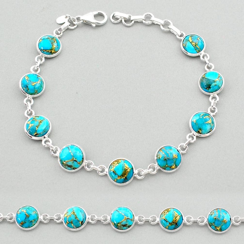 19.23cts blue copper turquoise 925 sterling silver tennis bracelet t26425