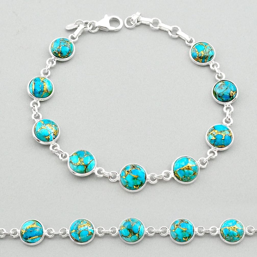 20.07cts blue copper turquoise 925 sterling silver tennis bracelet t26426