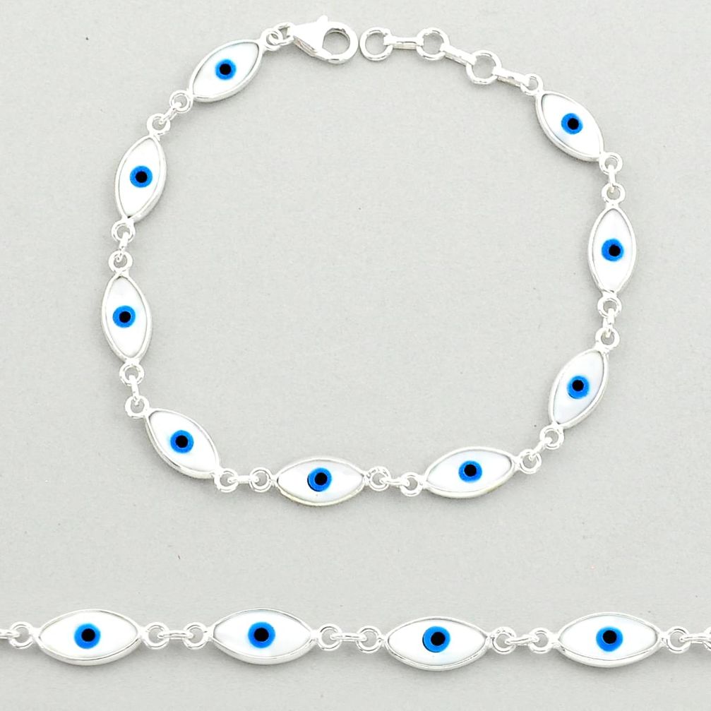 15.82cts blue evil eye talismans 925 sterling silver tennis bracelet u26394