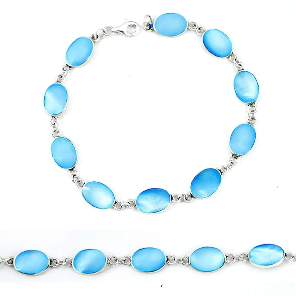 Blue pearl enamel 925 sterling silver tennis bracelet jewelry a49734 c13895