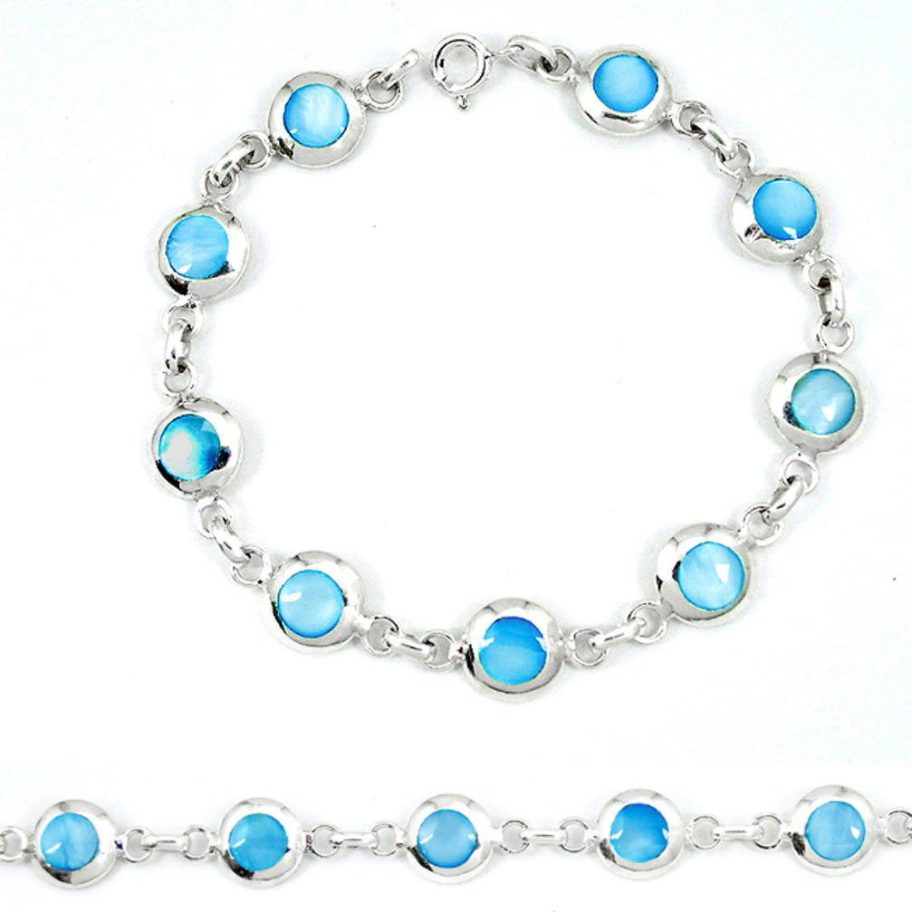 Blue pearl enamel 925 sterling silver tennis bracelet jewelry a49736 c13878