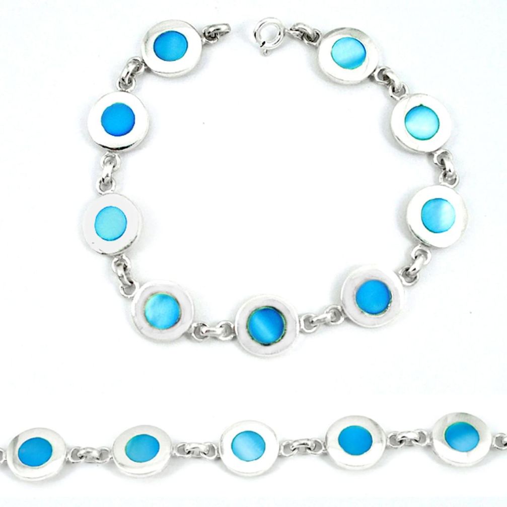 Blue pearl enamel 925 sterling silver tennis bracelet jewelry a49738 c13882