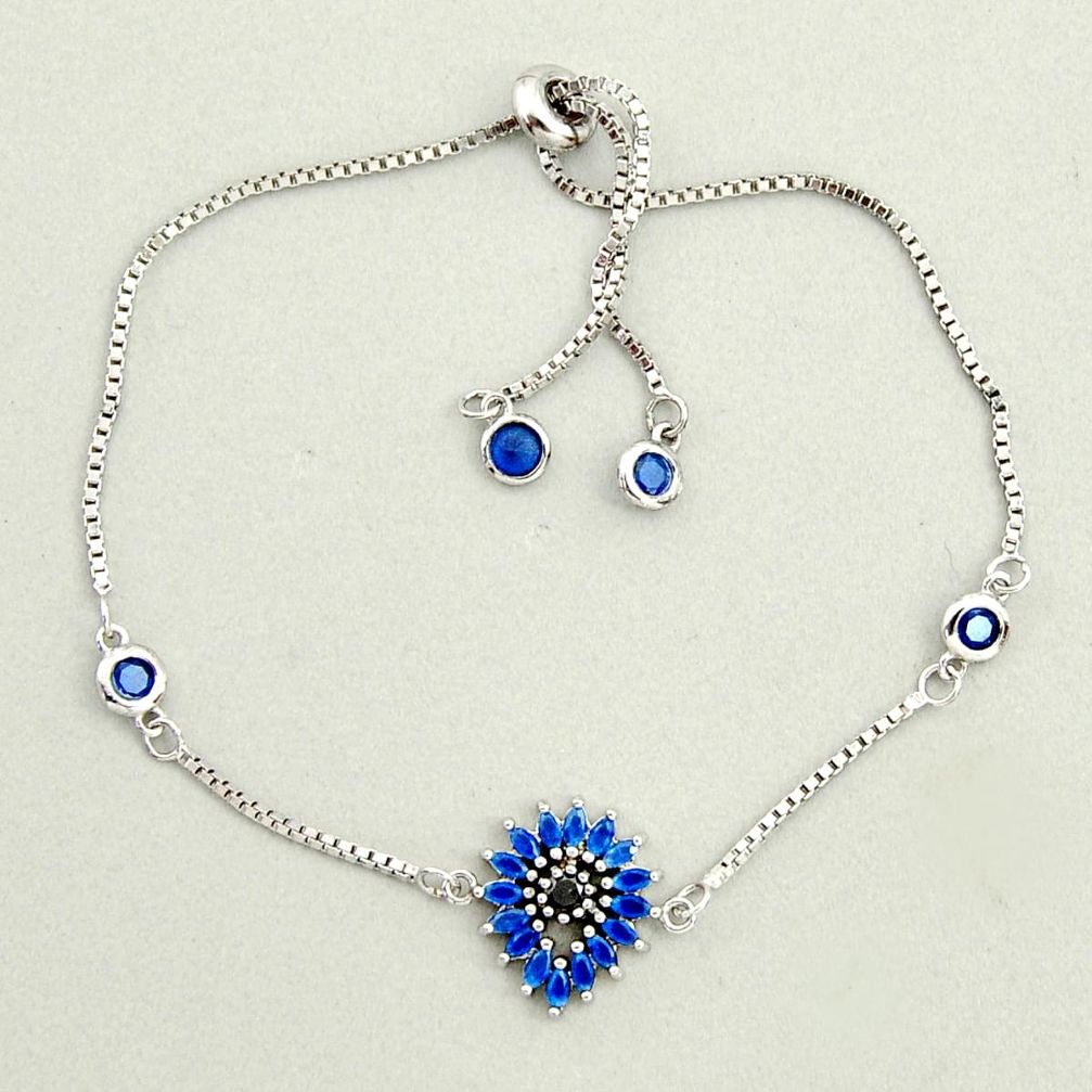 4.84cts blue sapphire (lab) topaz 925 sterling silver adjustable bracelet c9681