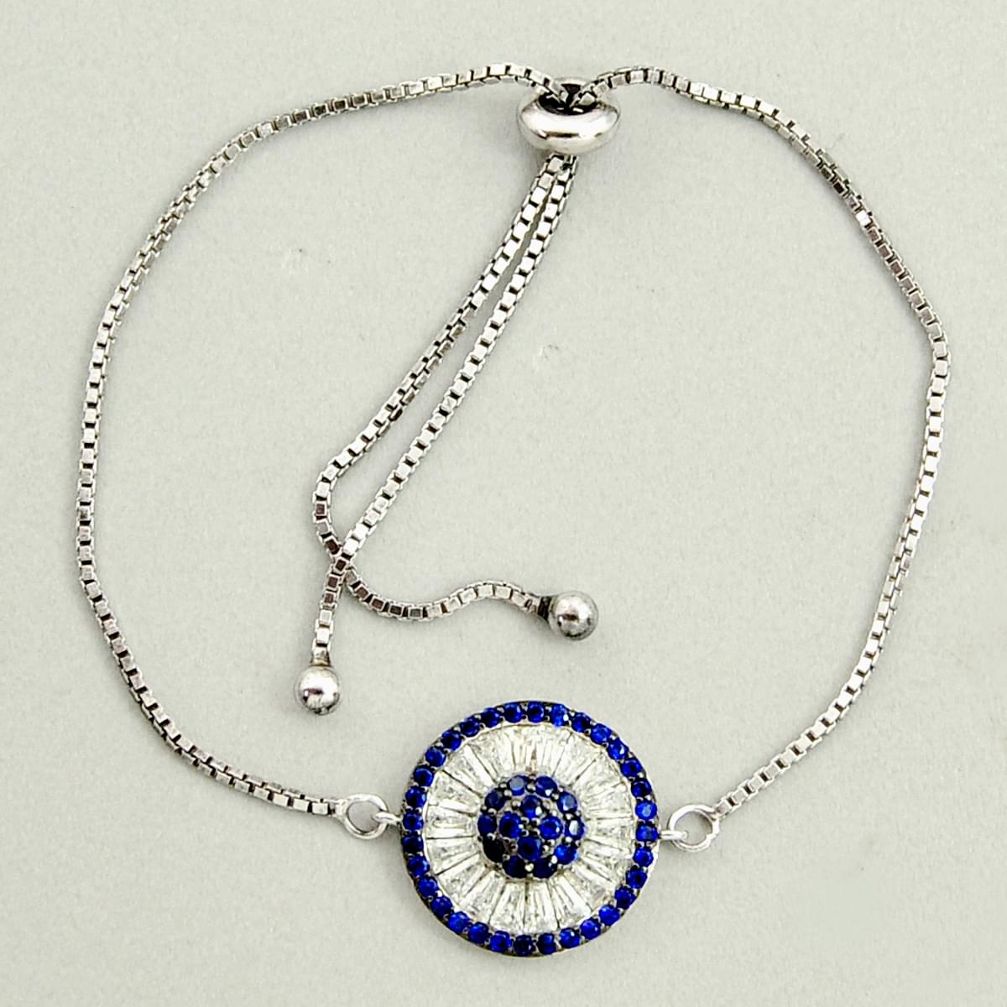 5.53cts blue sapphire (lab) topaz 925 sterling silver adjustable bracelet c9683