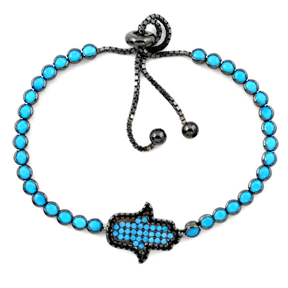 Blue sleeping beauty turquoise rhodium 925 silver adjustable bracelet c20545