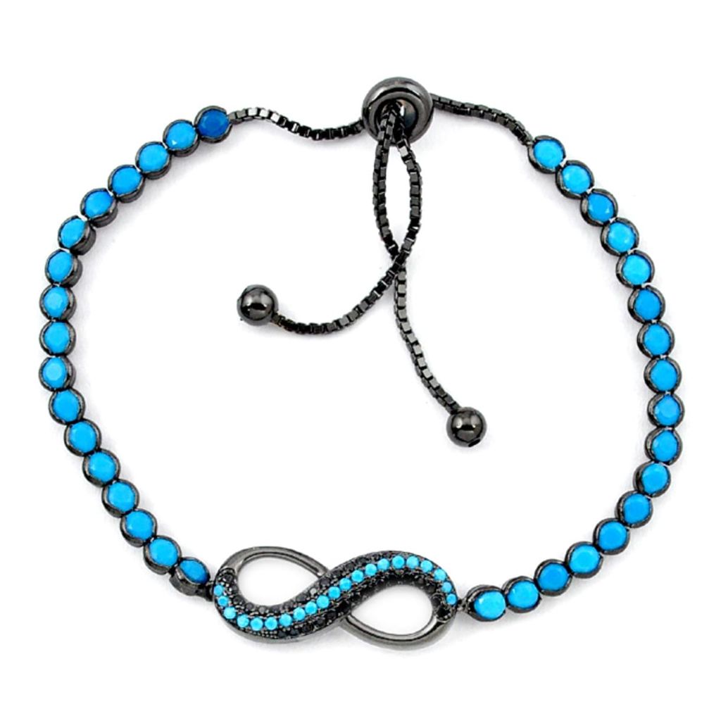 Blue sleeping beauty turquoise rhodium 925 silver adjustable bracelet c20548