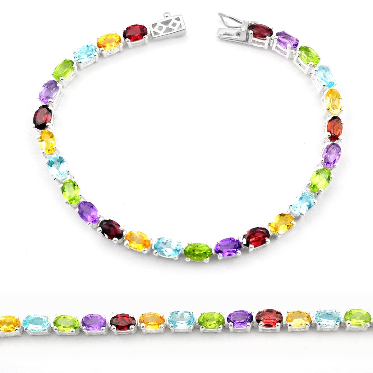 Blue Topaz Amethyst Peridot Citrine Garnet 925 Silver Bracelet U35797 ...