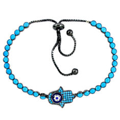 Fine blue turquoise sapphire quartz 925 silver adjustable tennis bracelet c17018