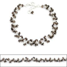 17.08cts brown smoky topaz quartz 925 sterling silver beads bracelet u30149